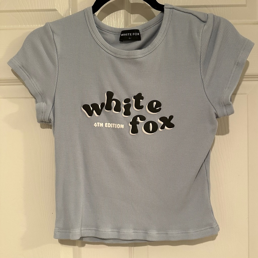White Fox | Light Blue Ribbed Cropped Shirt